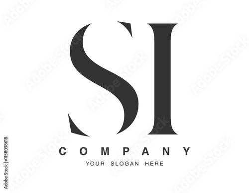 SI logo design. Initial letter s and i serif font style. Creative classic company name typography. Trendy logotype or identity.