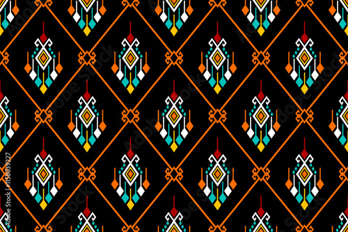 Geometric ethnic oriental seamless pattern traditional Design for background,carpet,wallpaper.clothing,wrapping,Batik fabric,Vector illustration.embroidery style - Sadu, sadou, sadow or sado
