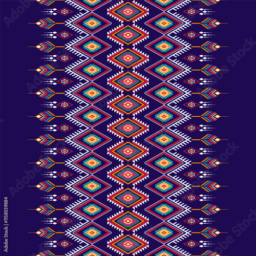 Geometric ethnic oriental seamless pattern traditional Design for background,carpet,wallpaper.clothing,wrapping,Batik fabric,Vector illustration.embroidery style - Sadu, sadou, sadow or sado