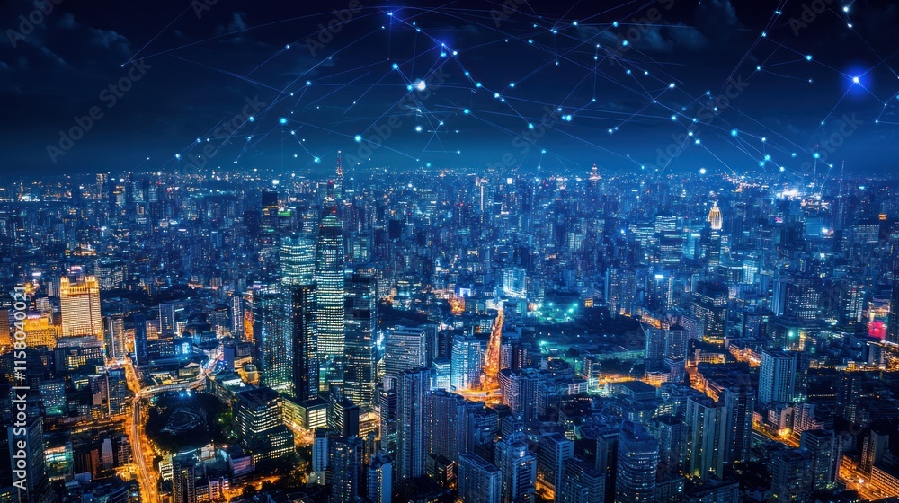 custom made wallpaper toronto digitalAerial view of a city with digital network overlay.