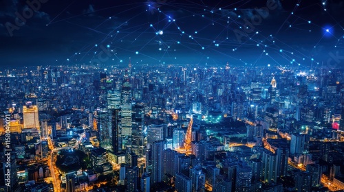 Wallpaper Mural Aerial view of a city with digital network overlay. Torontodigital.ca