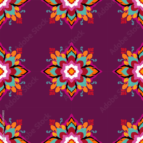 Geometric ethnic oriental seamless pattern traditional Design for background,carpet,wallpaper.clothing,wrapping,Batik fabric,Vector illustration.embroidery style - Sadu, sadou, sadow or sado