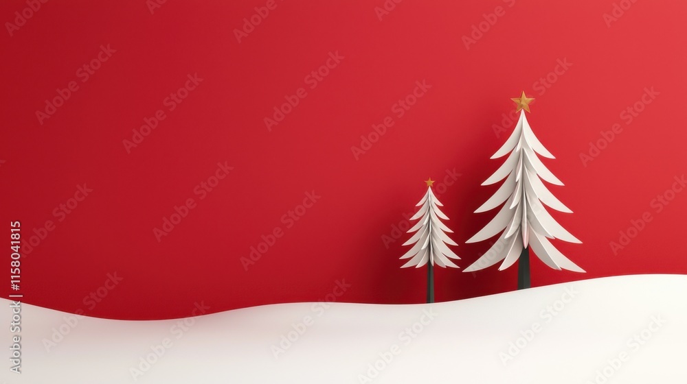 Two paper trees are standing on a red background Two paper trees are standing on a red background