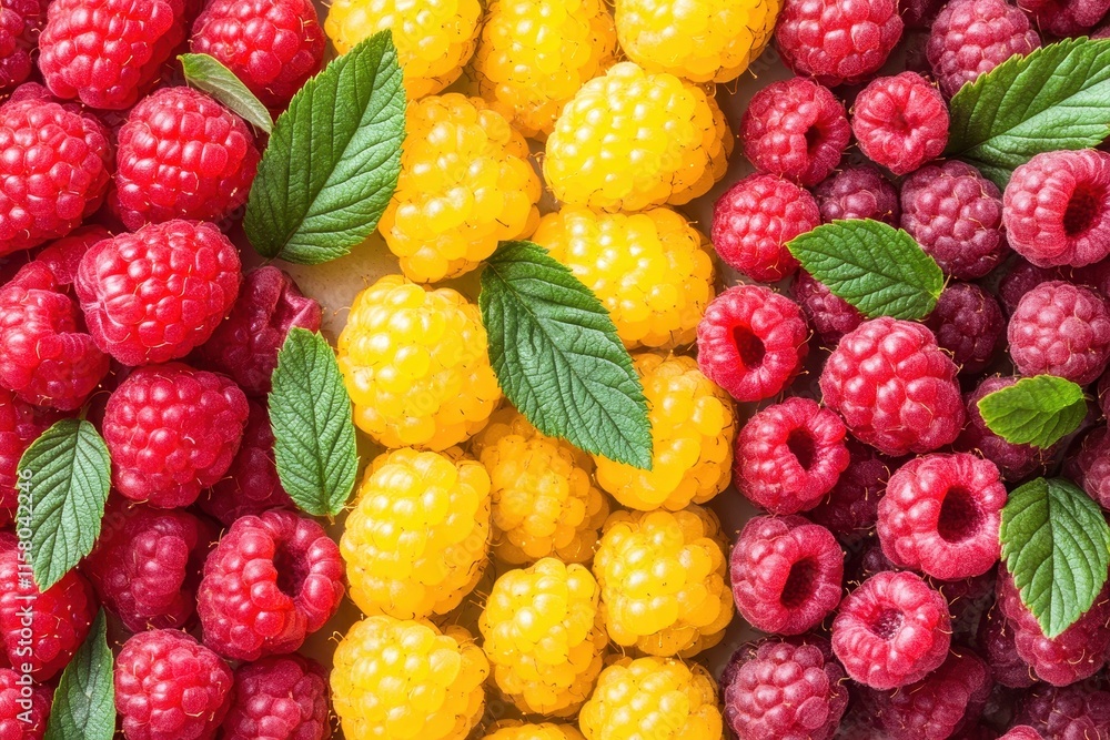 Close up of freshly picked boysenberries red raspberries and yellow raspberries from the side Close up of freshly picked boysenberries red raspberries and yellow raspberries from the side
