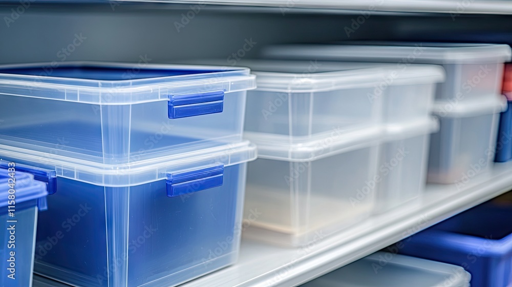 Transparent Storage Boxes on Shelves for Organization and Storage Transparent Storage Boxes on Shelves for Organization and Storage