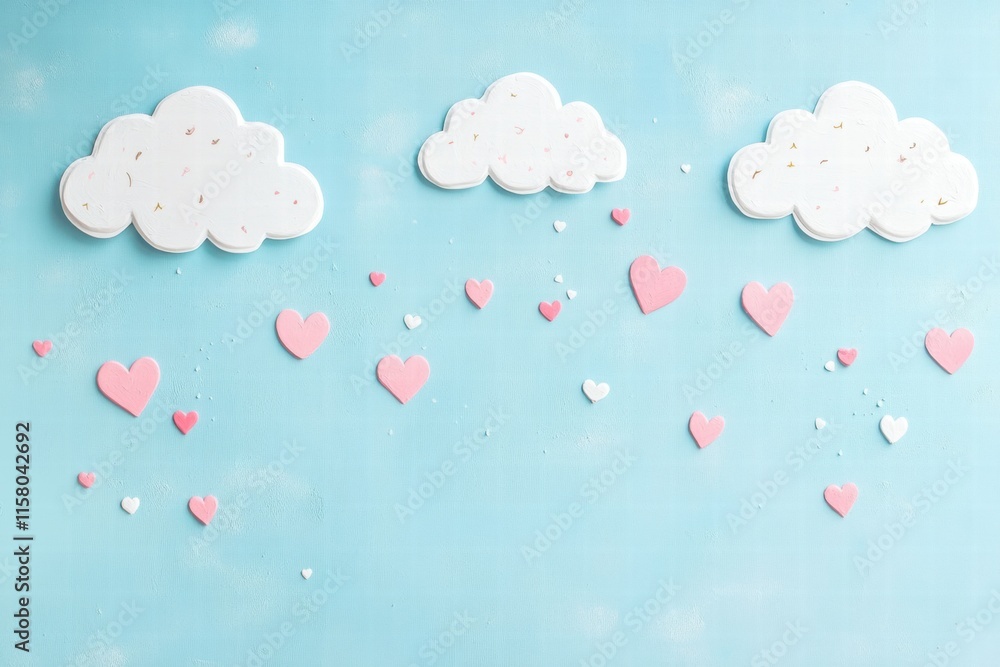 Obraz premium Whimsical hand drawn clouds and hearts adorned with playful pastel colors for a cheerful Valentines Day design. Generative AI