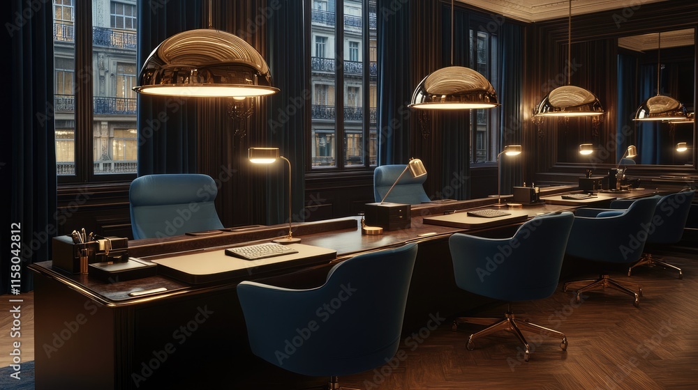 Modern Office Interior with Stylish Furniture and Elegant Lighting Modern Office Interior with Stylish Furniture and Elegant Lighting