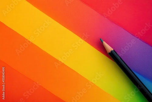 Colorful flat lay arrangement of markers with blank space for text Rainbow theme photo