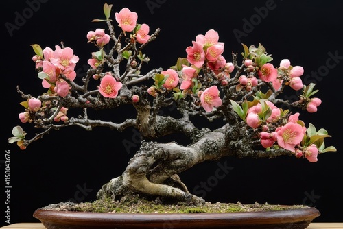 Compact vibrant blooming Japanese quince photo