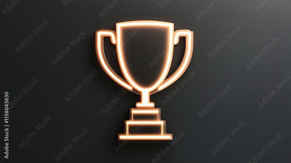 Glowing neon trophy icon on dark background. Glowing neon trophy icon on dark background.