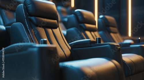 Luxurious dark leather cinema seats in a modern theater.