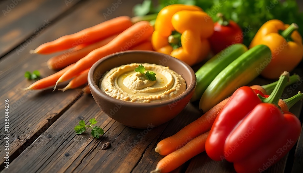 Delicious Hummus with Colorful Vegetables Delicious Hummus with Colorful Vegetables