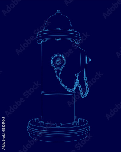Blue drawing of a fire hydrant with a chain around it. The chain is hanging down from the top of the hydrant