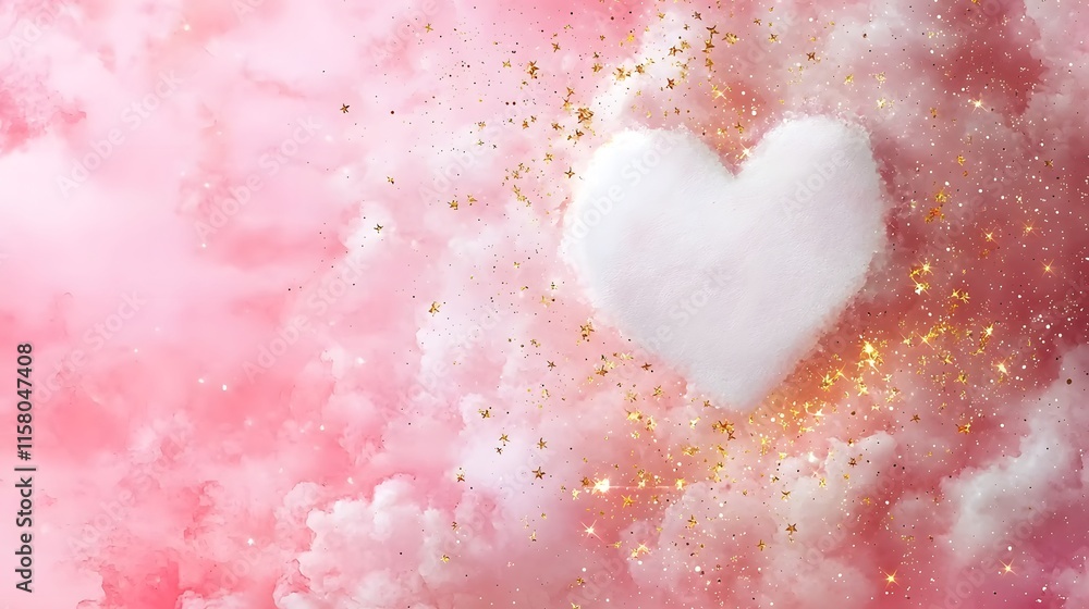 Obraz premium Romantic Heart Shaped Cloud Formation Over Soft Pink Sky Digital Art Dreamy Atmosphere Artistic Viewpoint