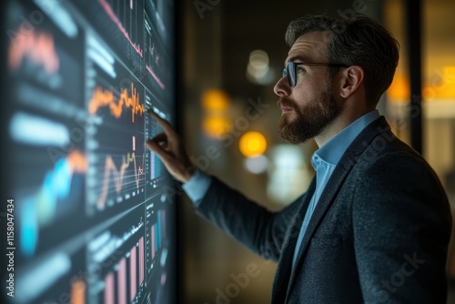 Analyst Engaging with Data on Projection Screen