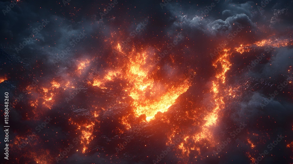 Glowing Volcano Eruption at Night Glowing Volcano Eruption at Night