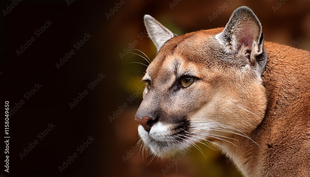 Naklejka premium Close-Up of a Puma, Highlighting Its Sleek Fur and Intense Gaze