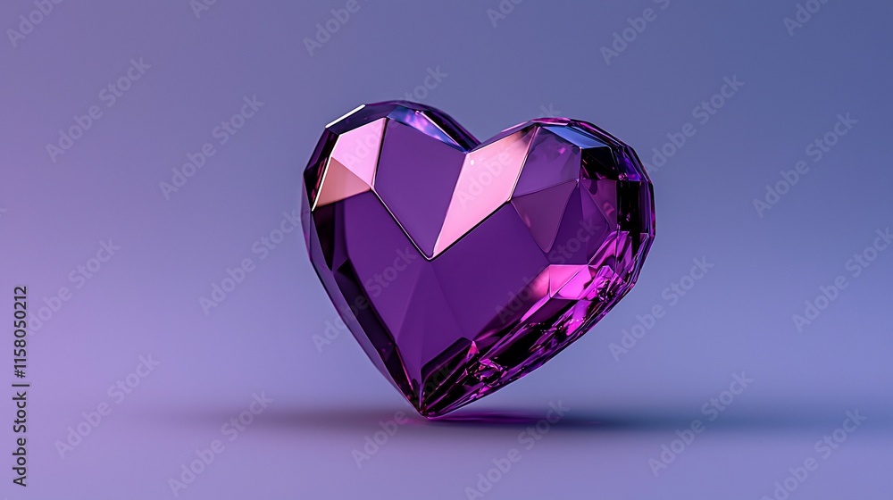 Purple geometric heart, 3D render. Purple geometric heart, 3D render.