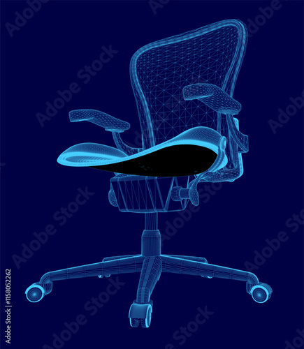Chair with a blue seat cushion and back. The chair is sitting on a blue background