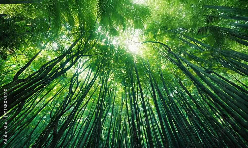 Lush green forest with tall trees and sunlight filtering through. Lush green forest with tall trees and sunlight filtering through.
