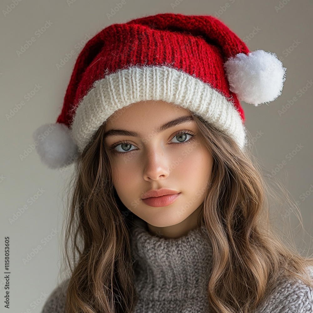 Ring in the new year with a cheerful red and white Santa hat, a playful addition to any holiday celebration against a gray backdrop. Ring in the new year with a cheerful red and white Santa hat, a playful addition to any holiday celebration against a gray backdrop.