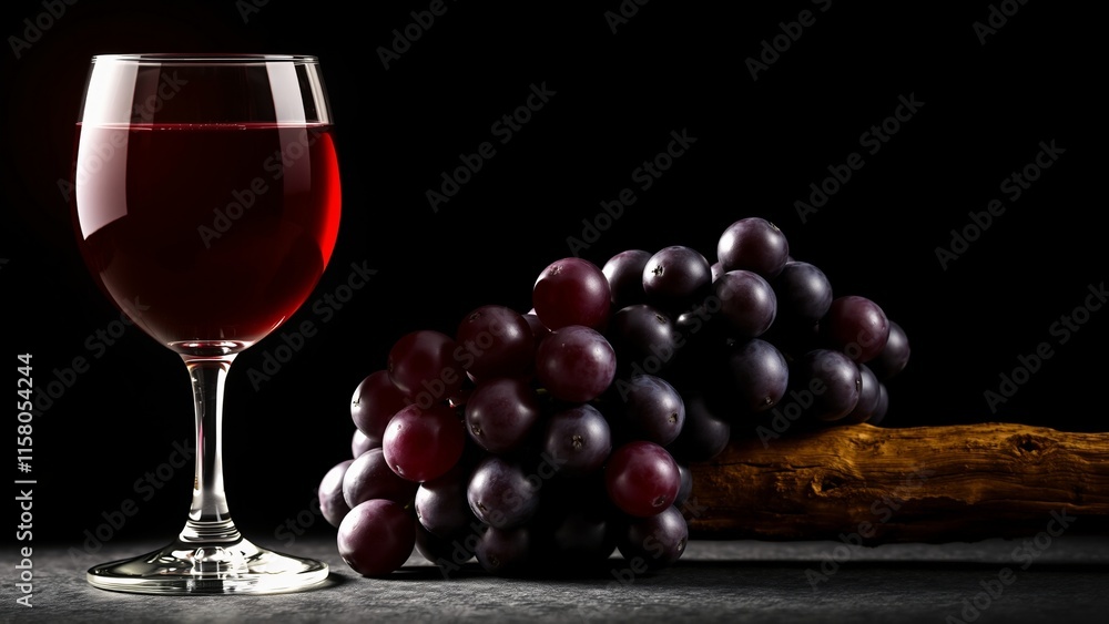 Elegant Glass of Red Wine with Fresh Grapes on Dark Background Elegant Glass of Red Wine with Fresh Grapes on Dark Background