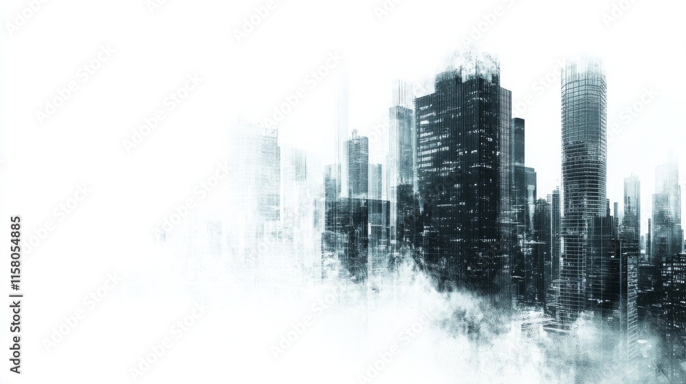 Fototapeta premium Modern Cityscape with High Contrast and White Background