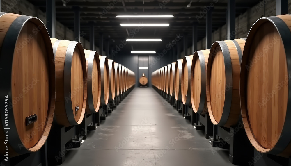 Wine barrels in a row, industrial, brown, aging Wine barrels in a row, industrial, brown, aging