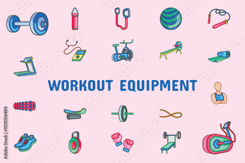 Workout Equipment Lineal Color Vector Illustration Icon Sticker Set Design Materials