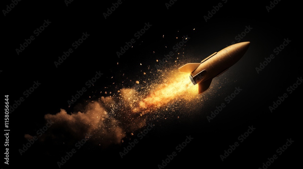 Rocket launching into space outer space digital art dark environment dynamic viewpoint exploration concept Rocket launching into space outer space digital art dark environment dynamic viewpoint exploration concept
