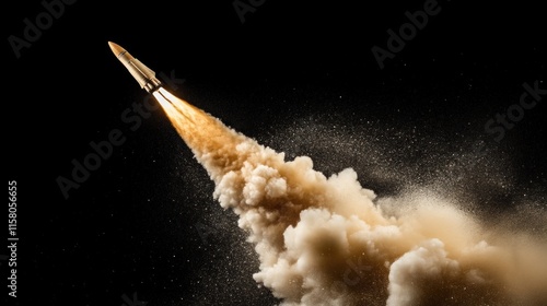 Rocket launch event outer space action scene dark environment low angle technological achievement photo