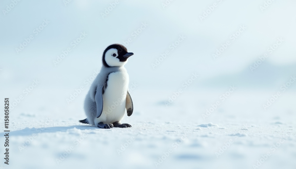 Fototapeta premium Adorable penguin standing in Antarctica with a calm expression in a snowy landscape