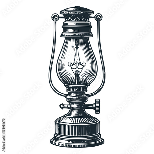 The victorian lamp lantern. Black white vector illustration.
