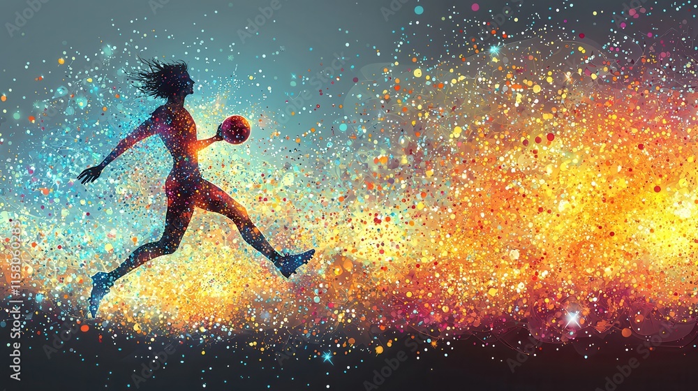 Naklejka premium Dynamic Athlete in Motion with Colorful Abstract Background