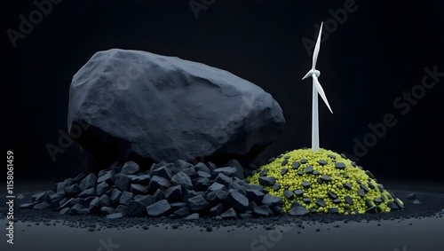 Coal vs wind turbine; background, fossil fuels vs renewable energy, wallpaper  photo