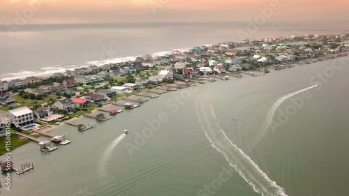 Aerial view of resort homes along the Atlantic coast of South Carolina at Garden City Beach