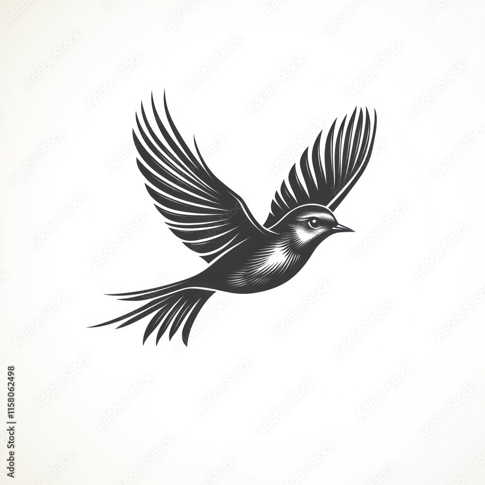 Obraz premium Black and white illustration of a bird in flight.