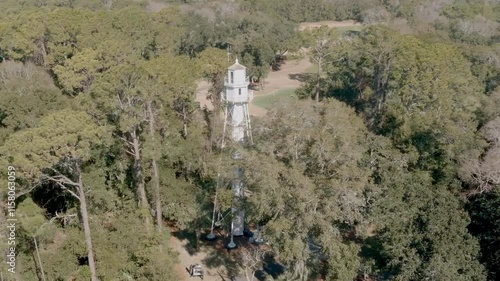 Aerial shot of the abandoned lighthouse in Leamington on Hilton Head, South Carolina, USA. photo