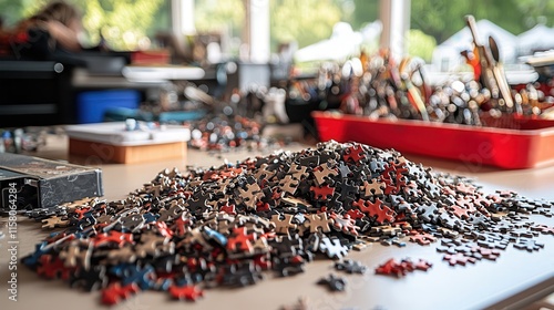 Wallpaper Mural Pile of Colorful Puzzle Pieces Spread Across a Table Surface Torontodigital.ca