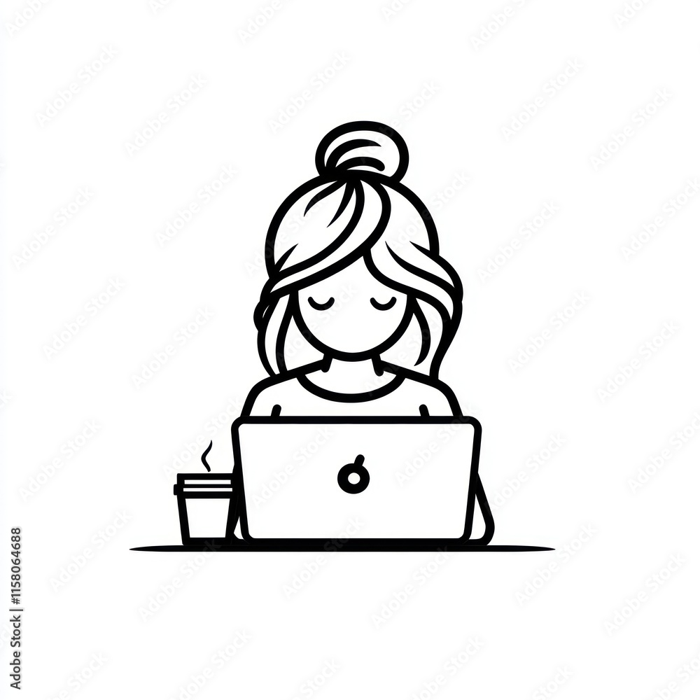 Woman working on laptop with coffee. Woman working on laptop with coffee.