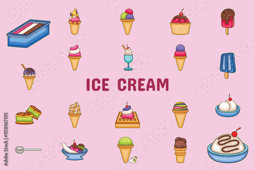 Ice Cream Lineal Color Vector Illustration Icon Sticker Set Design Materials
