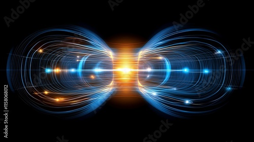 Stunning Visualization of Magnetic Field Dynamics, Glowing Lines and Arrows Illustrate Force Flow in Dark Space