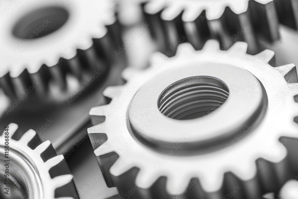 Close-up of intricate metal gears in precise engineering. Close-up of intricate metal gears in precise engineering.