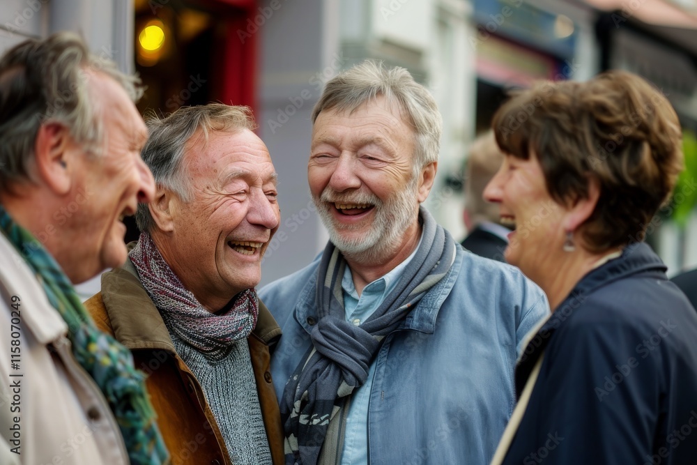 Group of senior friends laughing and having fun together on the street. Group of senior friends laughing and having fun together on the street.