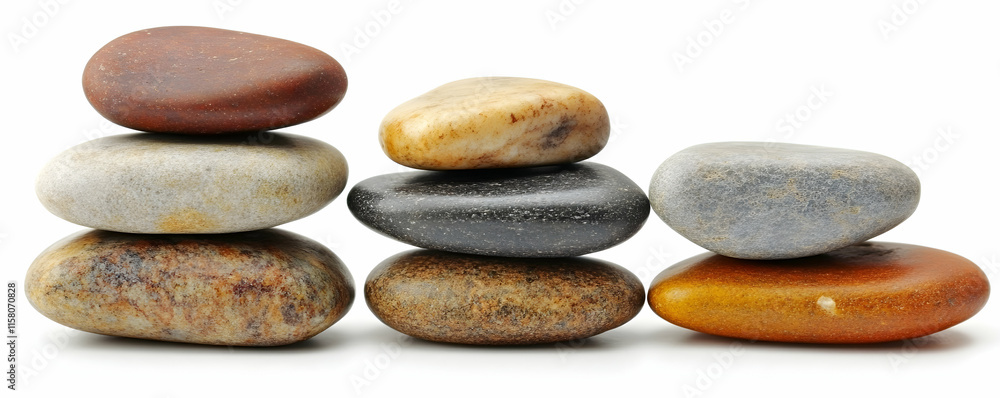 Stack of Smooth Colorful Stones on White Background Realistic Photo Stack of Smooth Colorful Stones on White Background Realistic Photo
