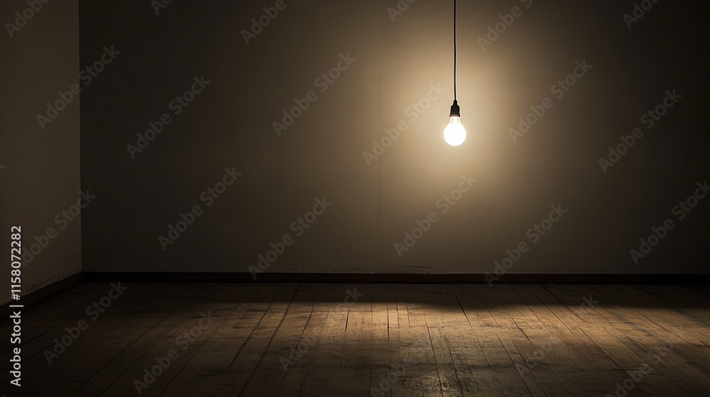 Eerie Ambiance of a Deserted Room Illuminated by a Flickering Light Bulb, Emphasizing Solitude and the Essence of Isolation in Stock Photography Style Eerie Ambiance of a Deserted Room Illuminated by a Flickering Light Bulb, Emphasizing Solitude and the Essence of Isolation in Stock Photography Style