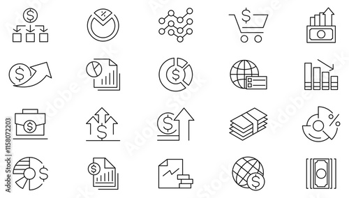 Investment line icon set. Machine learning, digital technology, analysis, risk investment, planning, low cost,  cash, saving, financial goal, profit line icon set. Ui thin line icon pack.