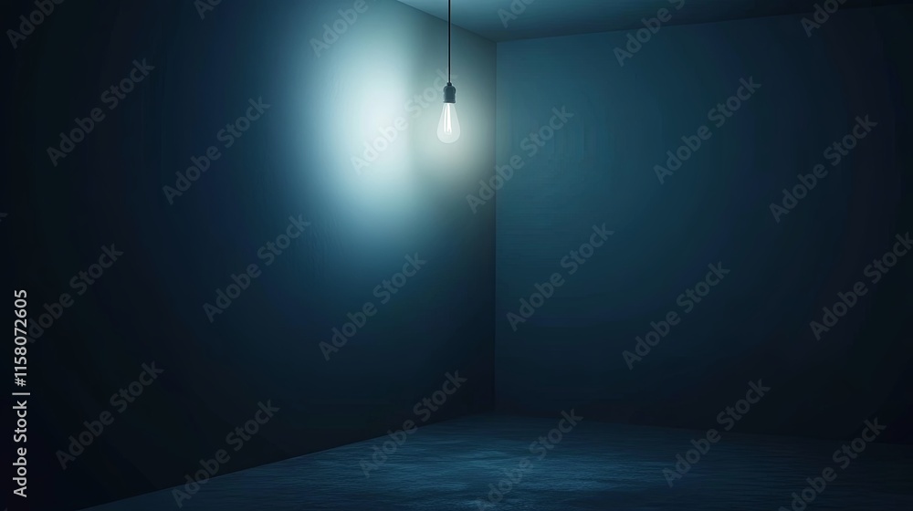 Eerie Ambiance of a Deserted Room Illuminated by a Flickering Light Bulb, Emphasizing Solitude and the Essence of Isolation in Stock Photography Style Eerie Ambiance of a Deserted Room Illuminated by a Flickering Light Bulb, Emphasizing Solitude and the Essence of Isolation in Stock Photography Style