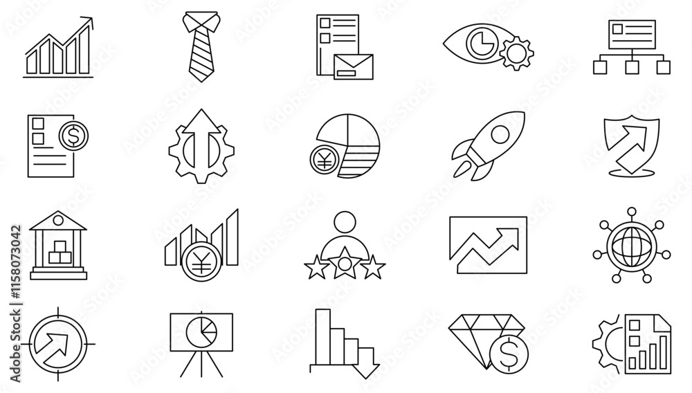 Fototapeta premium Startup line icon set. Profit, partnership, startup, solution, office, leadership, organization management, planning, marketing, teamwork line icon set.Ui thin line icon pack.