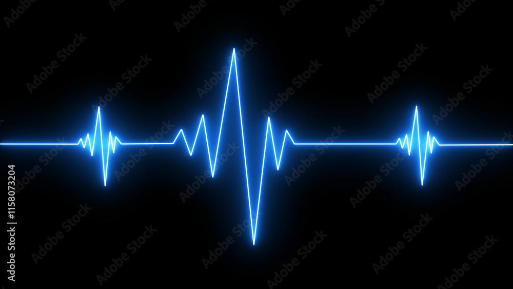 Glowing blue neon Heartbeat line icon illustration. Pulse, heart rhythm, heartbeat cardiogram, line icon on black background. Glowing blue neon Heartbeat line icon illustration. Pulse, heart rhythm, heartbeat cardiogram, line icon on black background.